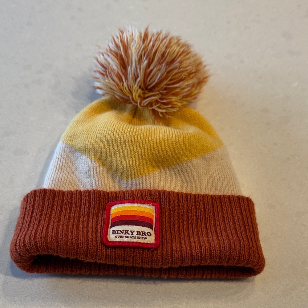 Binky Bro Kids Pom-Pom Beanie - Yellow and Brown